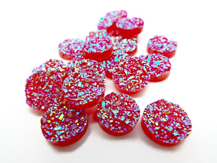 RED FAUX Druzy Cabochons, Pack of 20 Round Resin Cabs, 12mm Flatback Sparkle Embellishment