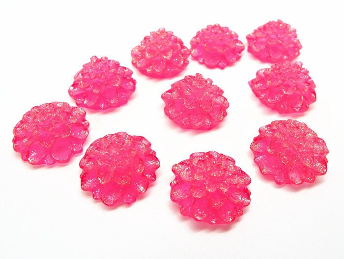 20 PINK RESIN Glitter Flower Cabochons for Jewellery and Crafting, 20mm Flatback Decoration