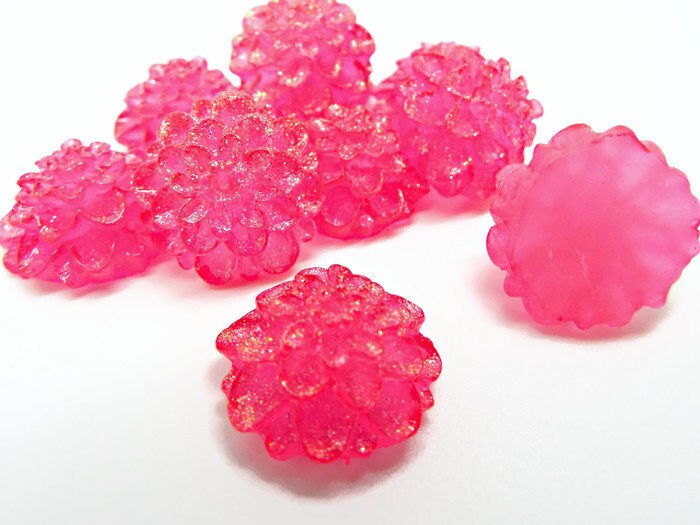 20 PINK RESIN Glitter Flower Cabochons for Jewellery and Crafting, 20mm Flatback Decoration