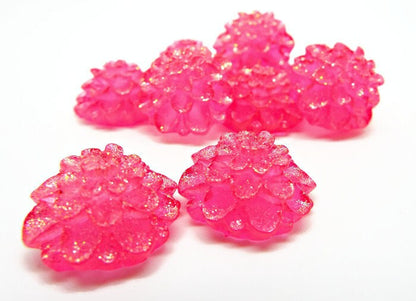 20 PINK RESIN Glitter Flower Cabochons for Jewellery and Crafting, 20mm Flatback Decoration