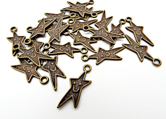 20 HAPPY SMILING Bronze Star Charms, 22mm Metal Charms for Jewellery Making,  Double Sided