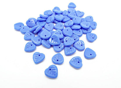 50 CZECH GLASS Blue Milk Glass Style Leaf Beads, 9mm Opaque Leaf Charms for Floral Jewelry Making