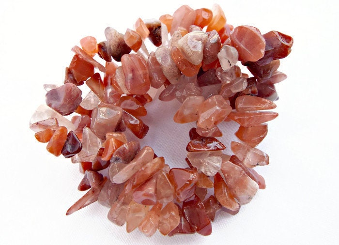 NATURAL LODOLITE Medium Gemstone Chip Beads, 16 Inch Strand of Orange Red Peach Stone for Jewellery Making