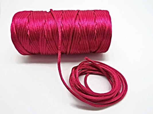 DARK PINK Satin Cord in a 10 Metre Coil, 2mm Wide. Suitable for Jewelry, Macrame, Braiding and Knotting