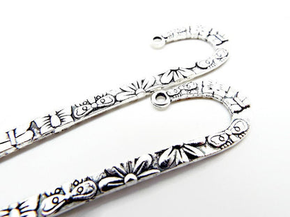 5 SILVER BUTTERFLY and Flower Bookmark Blanks, Antique Style Metal, Add Charms & Beads for a Perfect Gift