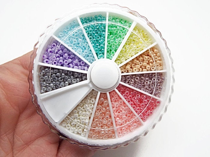 1800 Pastel Miyuki Seed Bead Wheel Size 11/0 12 Colours Rainbow Seed Beads, 150 of Each Color