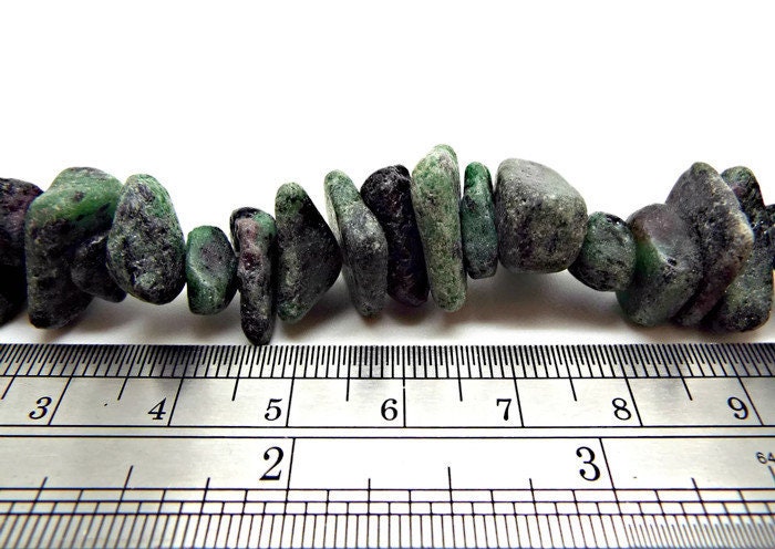 RUBY IN ZOISITE Nuggets, 8 Inch Strand of Green Gemstone with Ruby Inclusions, Large Stone Jewellery Beads