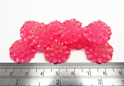 20 PINK RESIN Glitter Flower Cabochons for Jewellery and Crafting, 20mm Flatback Decoration