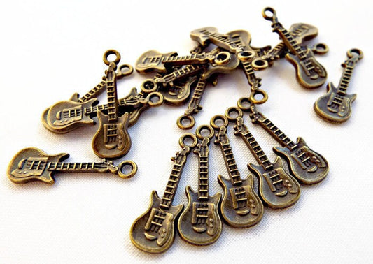 20 BRONZE GUITAR Music Lover Charms, Metal Instrument Jewellery 15x8mm