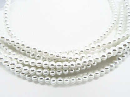 100x 4mm Round White Glass Pearl Beads suitable for Wedding Accessories, Beaded Jewellery & Hair Comb Decoration