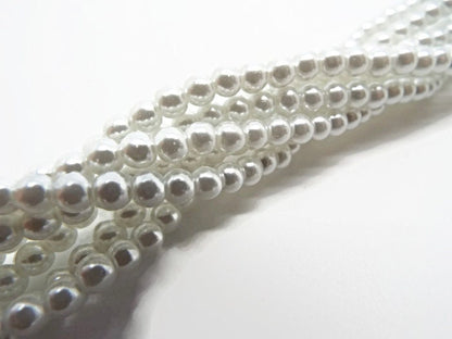 100x 4mm Round White Glass Pearl Beads suitable for Wedding Accessories, Beaded Jewellery & Hair Comb Decoration