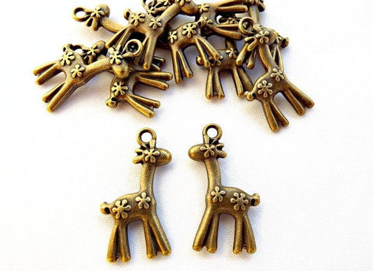 10 Giraffe Bronze Tone Metal Charms, 30mm Animal and Wildlife Jewellery Making