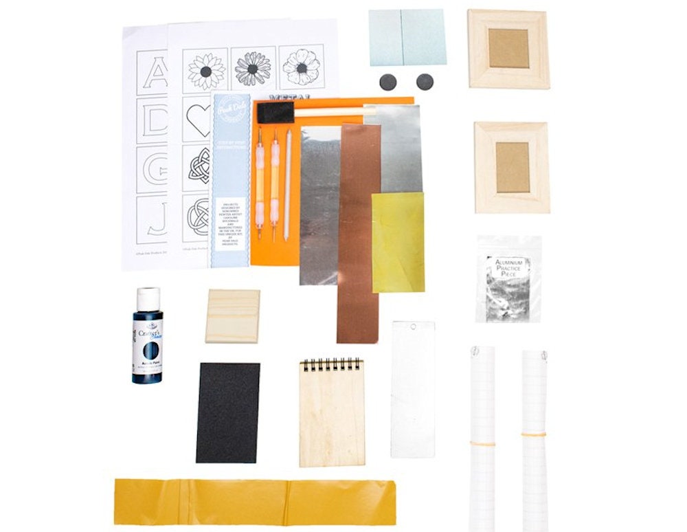 COMPLETE METAL EMBOSSING KIT, Metal Craft Kit with 7 Projects including Picture Frames, Magnets & Jewel Box