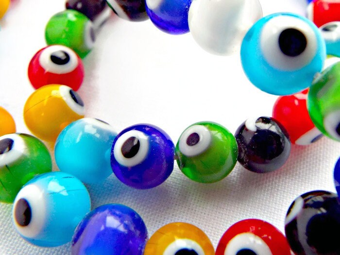 8MM GLASS EVIL EYE BEADS Lampwork Glass 48pc Strand in Mixed Colors