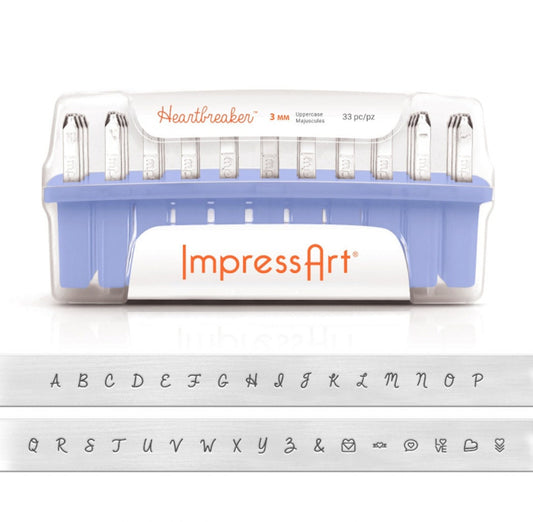 33PC ALPHABET FONT STAMPS Uppercase Metalwork Letter Stamps in Heartbreaker Font From ImpressArt