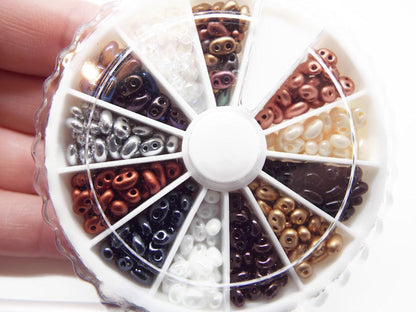 360 PRECIOSA DUO Twin Hole Beads in a 12 Color Wheel, 30 Per Section, Beading Supplies