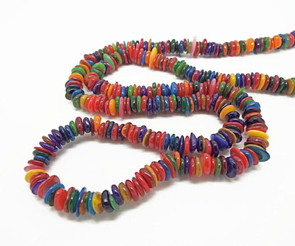 MULTICOLOUR DISC Shell Beads 29 Inch Strand in Rainbow Colours, Dyed Mother of Pearl Shell