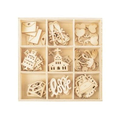 45 LASER CUT Wood Wedding Themed Embellishments in 9 Designs for Mixed Media Art