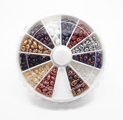 360 PRECIOSA DUO Twin Hole Beads in a 12 Color Wheel, 30 Per Section, Beading Supplies