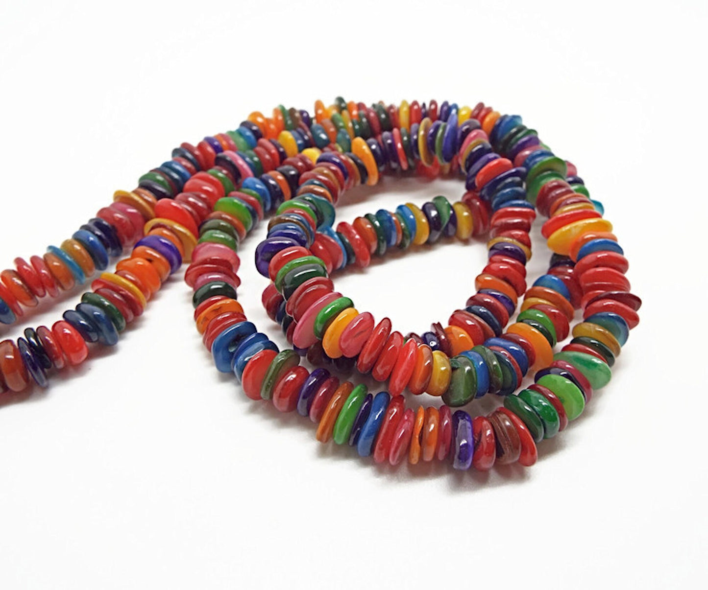 MULTICOLOUR DISC Shell Beads 29 Inch Strand in Rainbow Colours, Dyed Mother of Pearl Shell