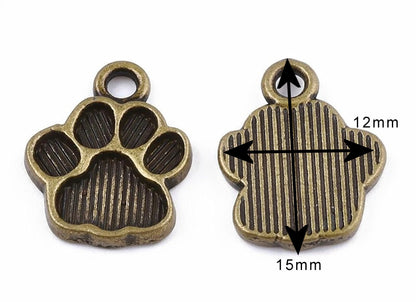 20 DOG PAW Jewellery Charms in Antique Bronze Tone, 15x12x2mm, Small Pendants for Resin or Paint