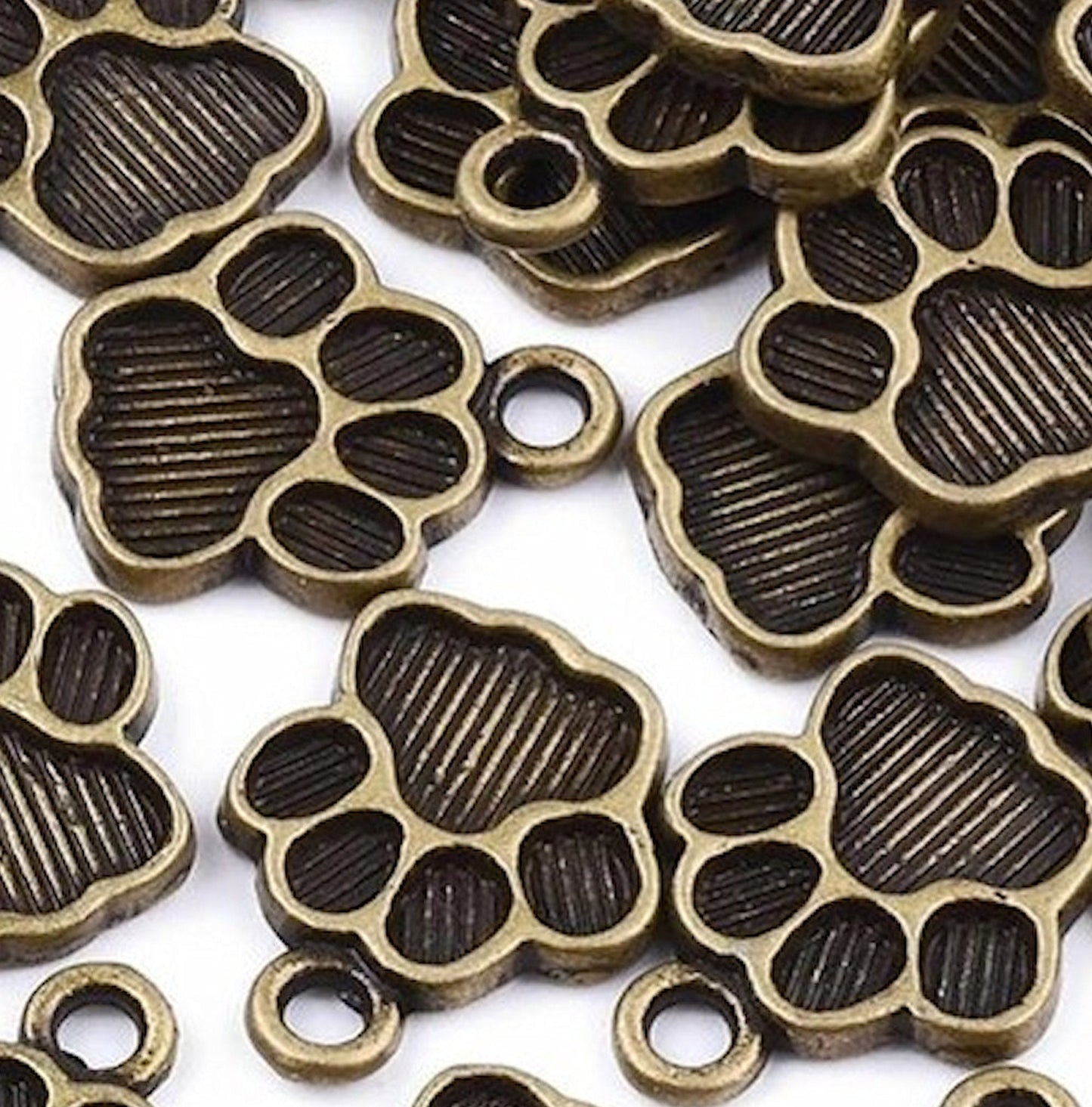 20 DOG PAW Jewellery Charms in Antique Bronze Tone, 15x12x2mm, Small Pendants for Resin or Paint