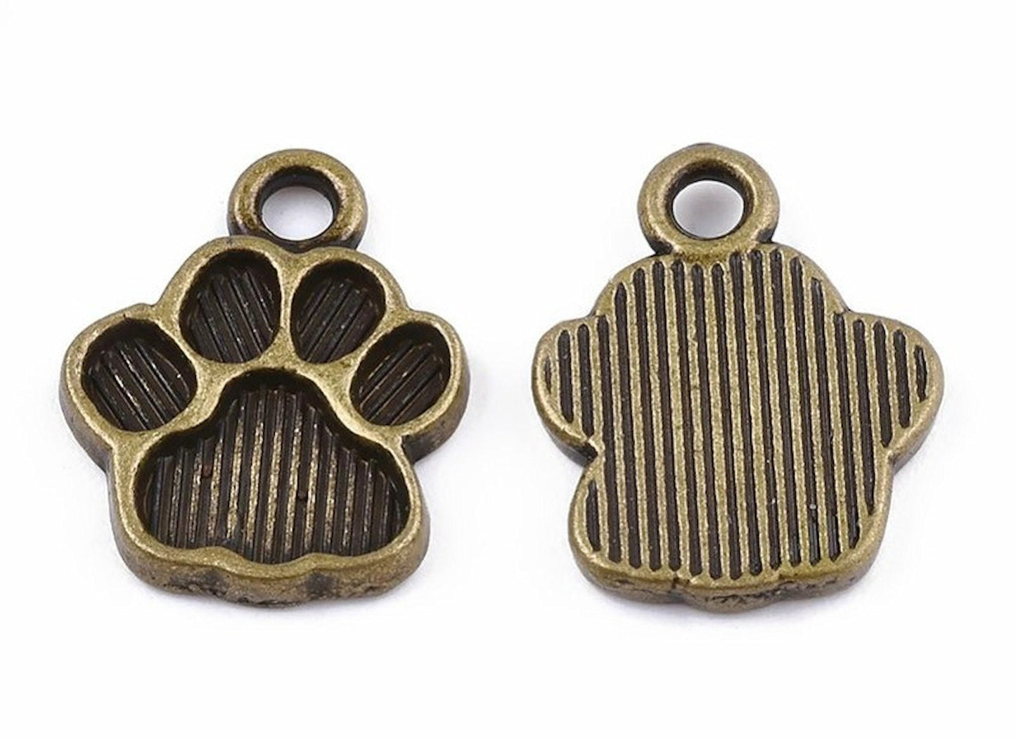 20 DOG PAW Jewellery Charms in Antique Bronze Tone, 15x12x2mm, Small Pendants for Resin or Paint