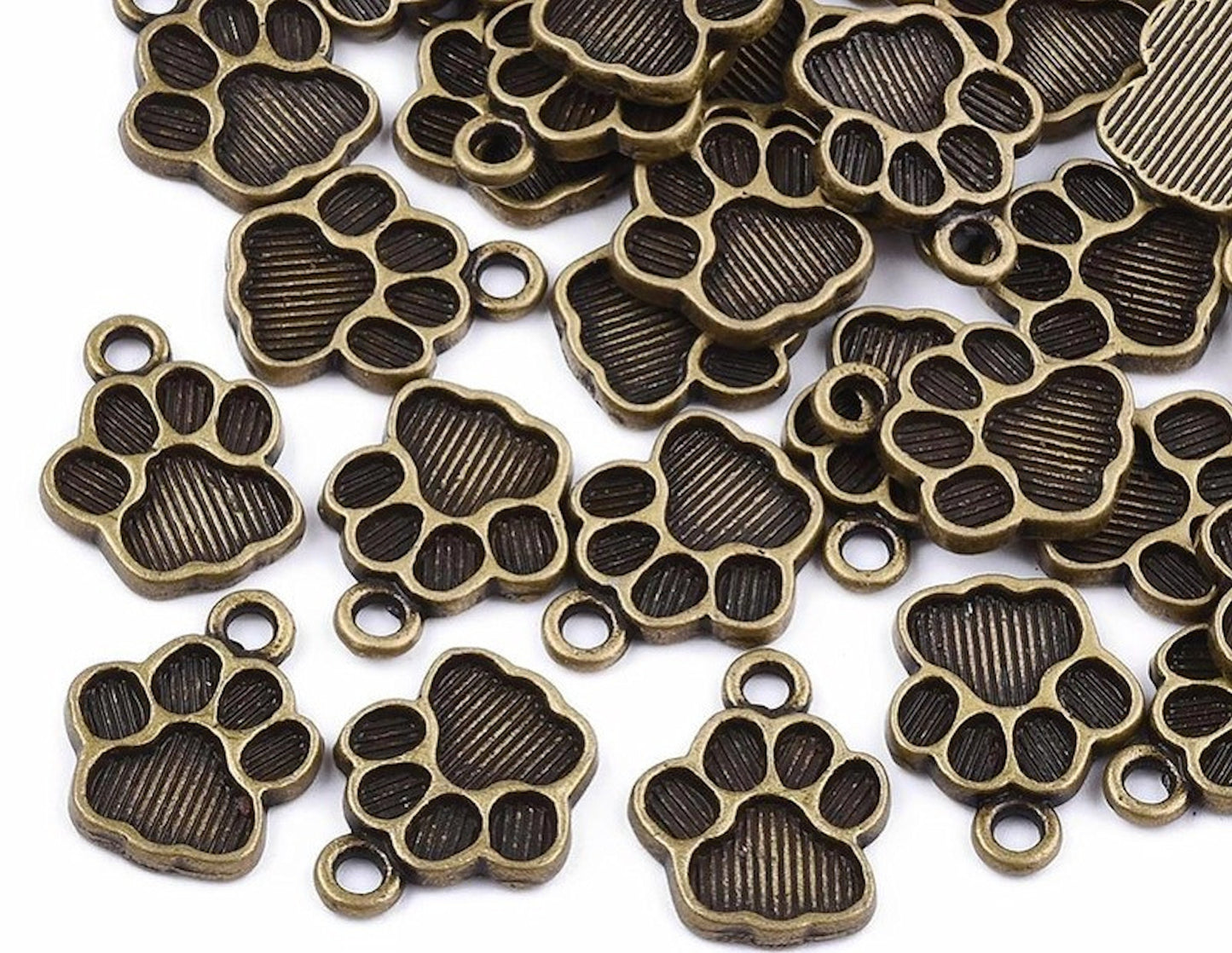 20 DOG PAW Jewellery Charms in Antique Bronze Tone, 15x12x2mm, Small Pendants for Resin or Paint