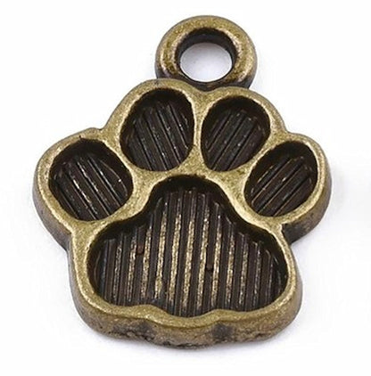 20 DOG PAW Jewellery Charms in Antique Bronze Tone, 15x12x2mm, Small Pendants for Resin or Paint