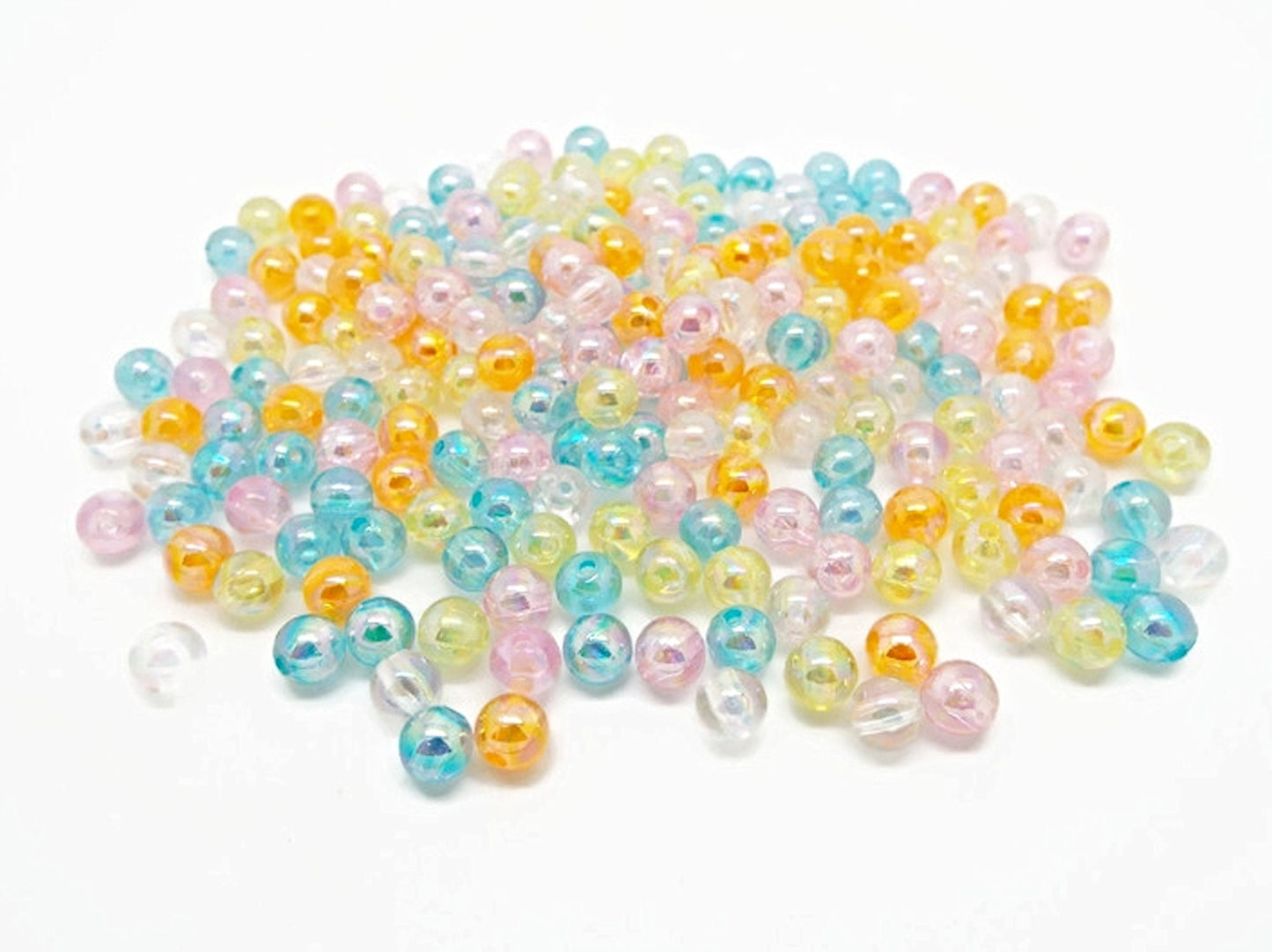 6mm AB RAINBOW Acrylic Beads, 100 Round Bubble Style Beads in Mixed Colors for Rainbow Jewellery