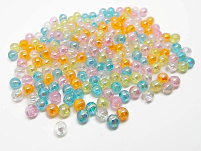 6mm AB RAINBOW Acrylic Beads, 100 Round Bubble Style Beads in Mixed Colors for Rainbow Jewellery