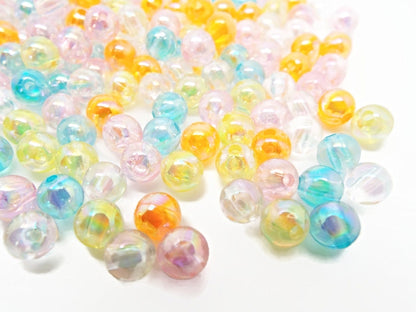 6mm AB RAINBOW Acrylic Beads, 100 Round Bubble Style Beads in Mixed Colors for Rainbow Jewellery