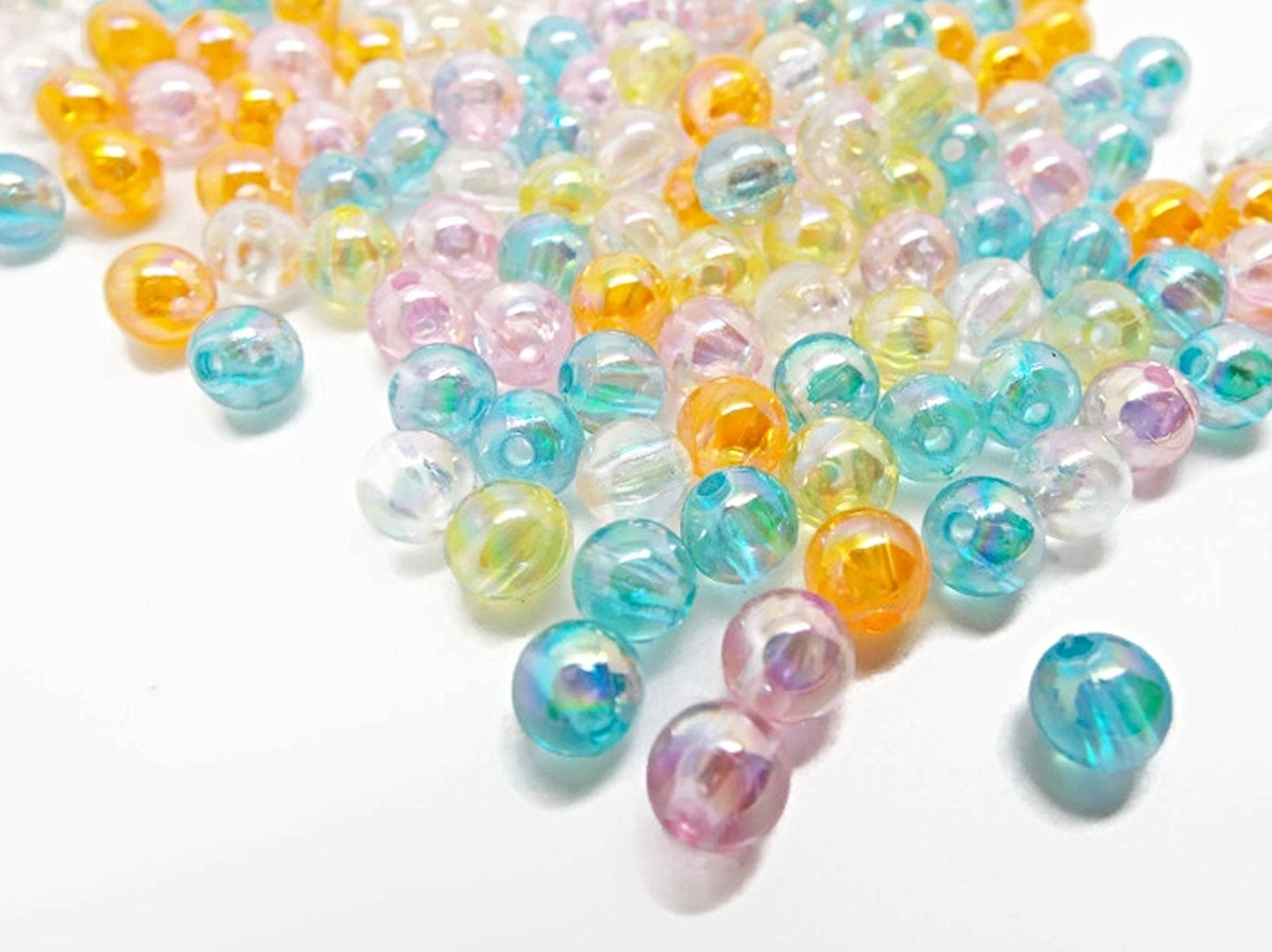 6mm AB RAINBOW Acrylic Beads, 100 Round Bubble Style Beads in Mixed Colors for Rainbow Jewellery