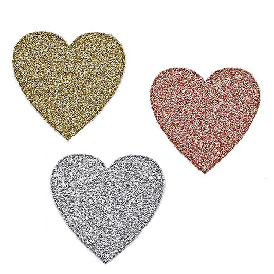 GLITTER STICKERS, Set of 90 in 3 Colours, Rose Gold, Silver and Gold Glitter Hearts, Self Adhesive