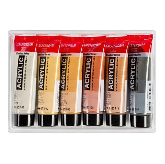 Metallic Acrylic Paint Set, 6 x 20ml Tubes, Royal Talens Amsterdam Boxed Pack