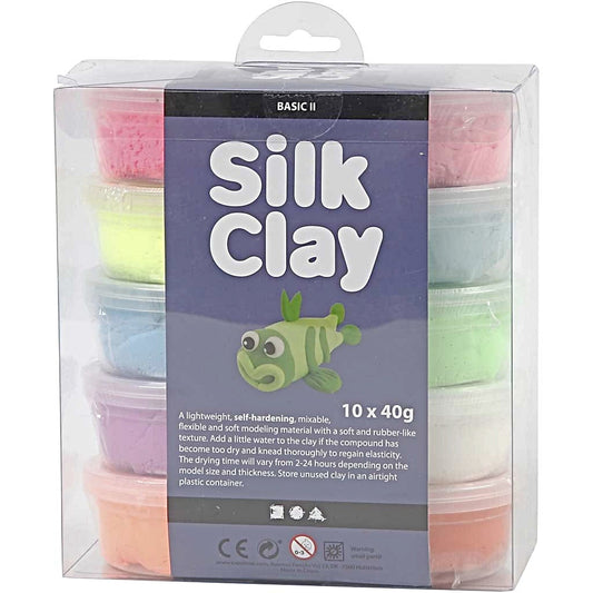 SOFT MODELLING Clay for Kids, Air Drying Silk Clay 10 x 40g Tubs in Assorted Colors, For 3 Years+