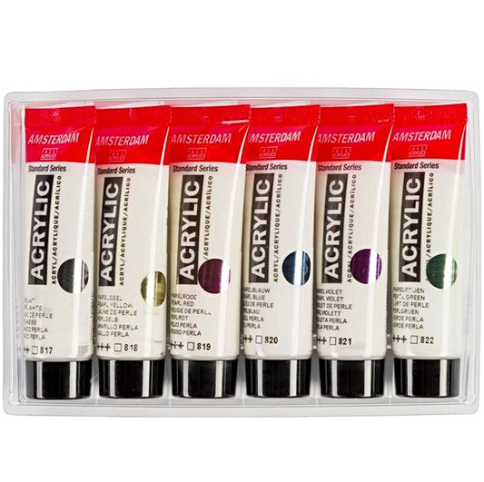 6 PEARL ACRYLIC Paint Tubes 20ml, Royal Talens  Amsterdam Boxed Pack, Stocking Filler, Gift for Crafter