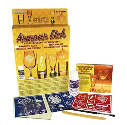 GLASS ETCHING DELUXE Starter Kit Includes Stencils, Camel Hair Brush and Full Instructions