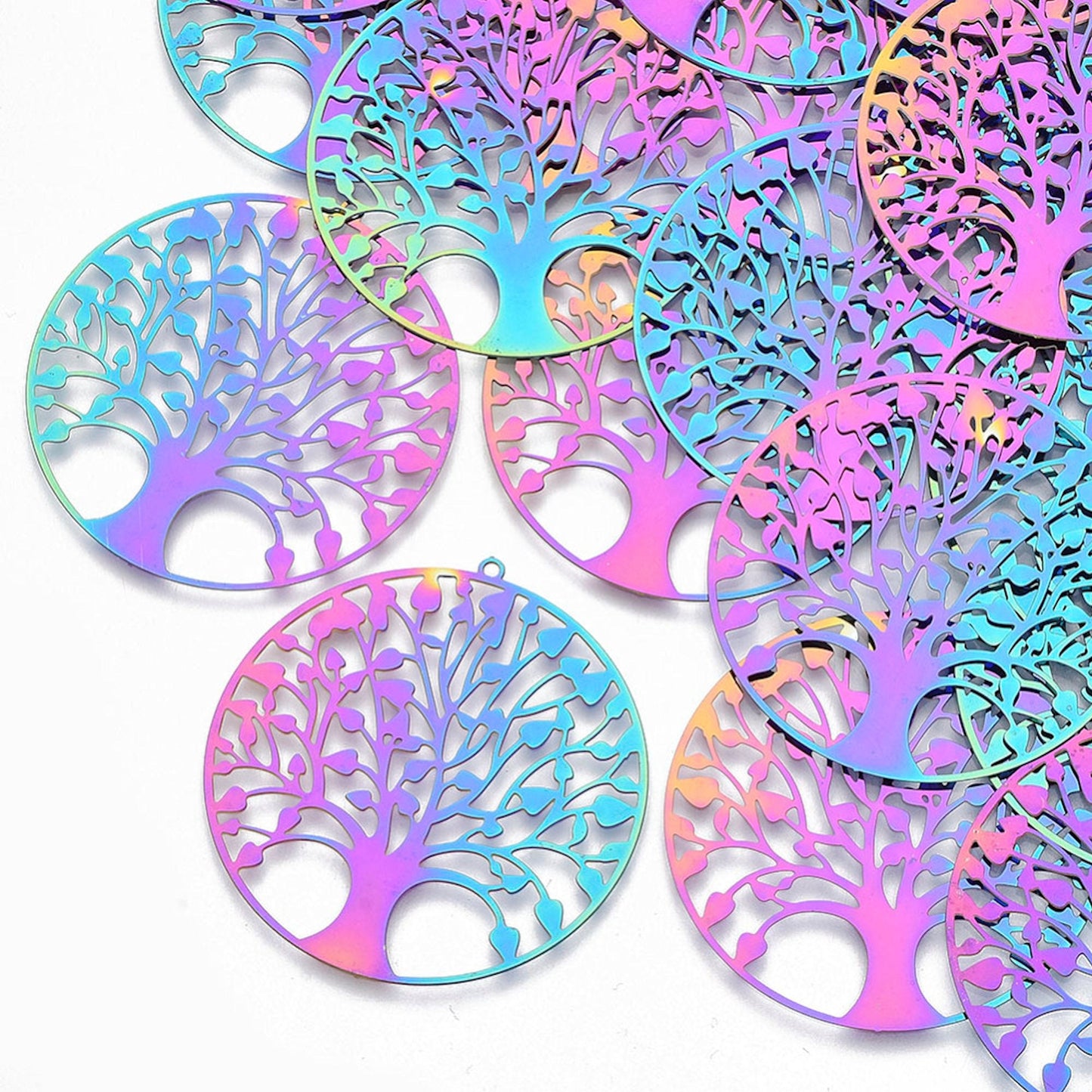 47mm TREE OF LIFE Steel Pendants, Electroplated in a Filigree Style, Lightweight Jewellery Findings