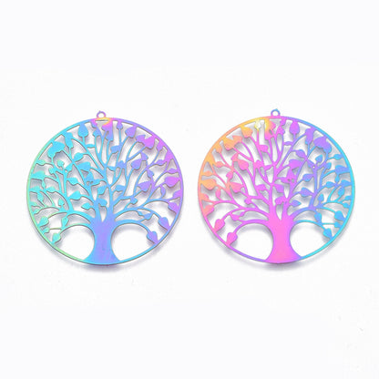 47mm TREE OF LIFE Steel Pendants, Electroplated in a Filigree Style, Lightweight Jewellery Findings