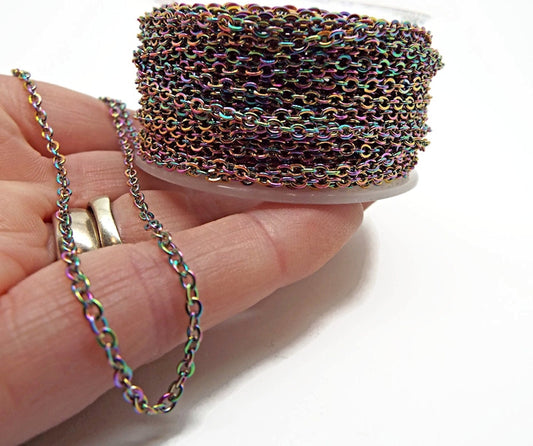 1M STAINLESS STEEL Electroplated Chain, 2x2x1mm Cable Chain, Rainbow Findings