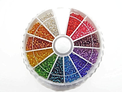 1800 PRECIOSA SEED BEAD WHEEL Silver Lined Size 11/0 in a 12 Color Mix, 150 Beads in Each Section