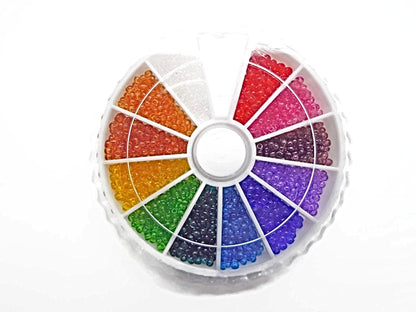 1800 PRECIOSA SEED BEAD WHEEL Transparent Size 11/0 in a 12 Color Mix, 150 Beads in Each Section