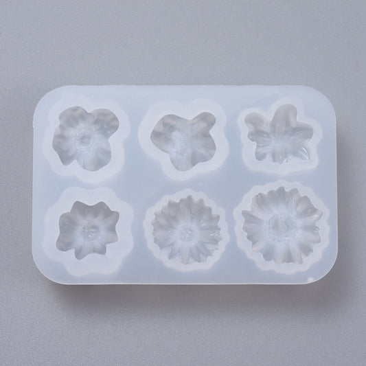 6 FLOWER SILICONE MOULD, Tool for Resin and Polymer Clay for Jewellery and Cabochon Crafts, 22-26mm