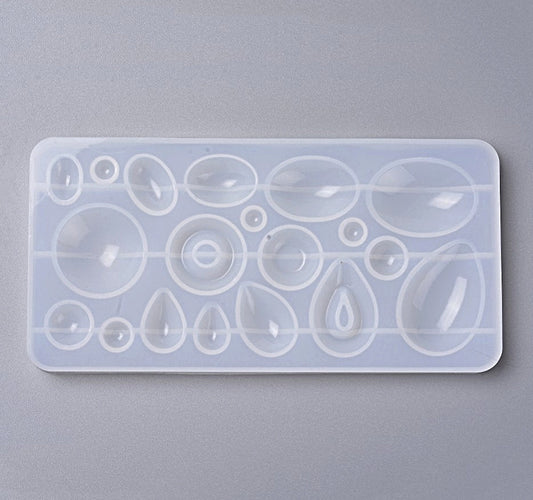 19pc CABOCHON SILICONE Mould, 187x92x12mm, Epoxy or UV Resin Casting, 19 Molds in 1