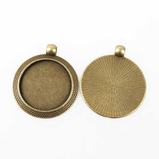 5 BRONZE BEZEL TRAYS with 25mm Round Cabochon Setting, 37x32x2mm, Hole 4mm, Metal Alloy Jewellery Findings