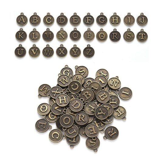 26 ANTIQUE BRONZE Letter Charms One of Each Initial Letter, 14x12mm, Double Sided Jewellery Charms