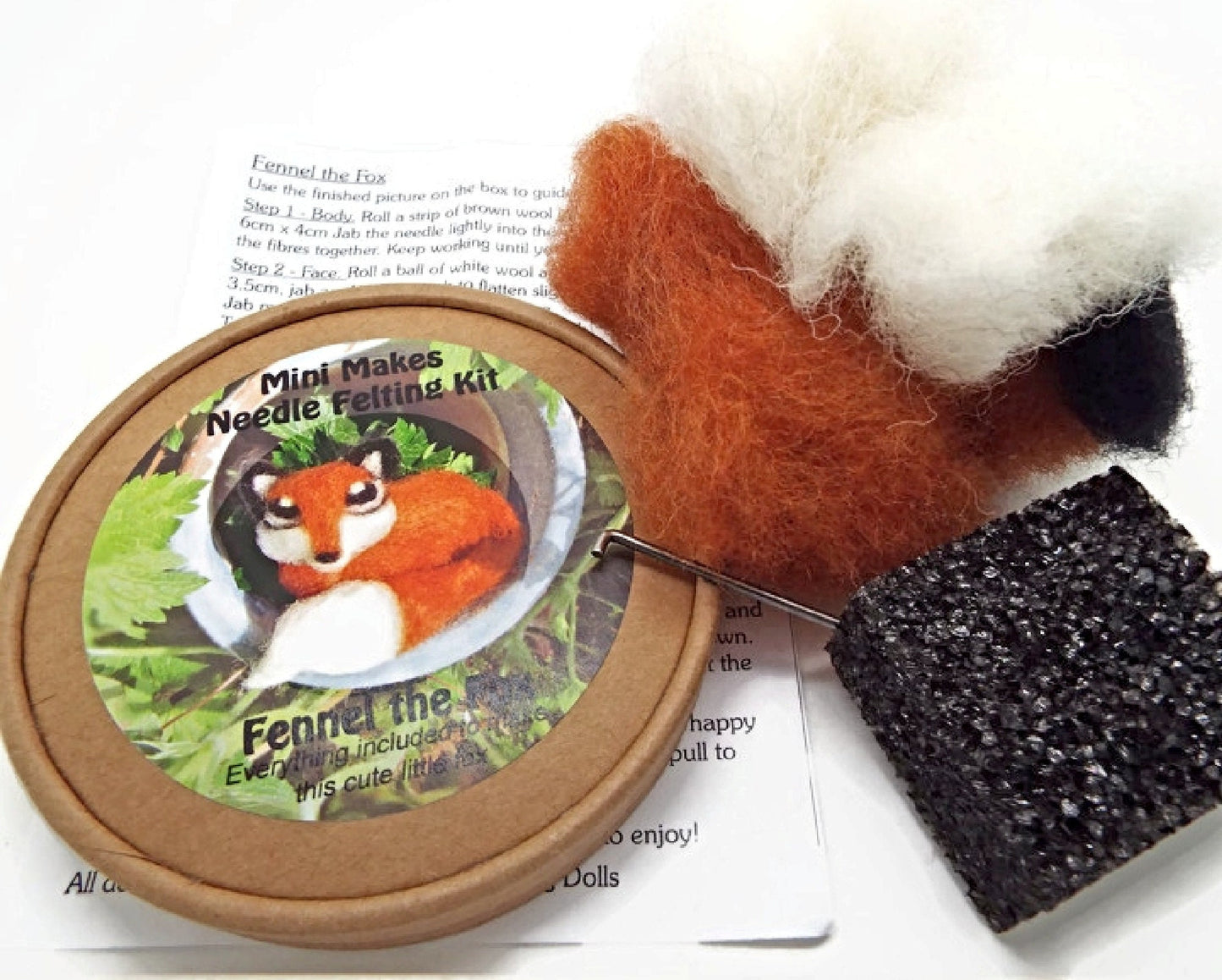 NEEDLE FELTING Fox Kit, Complete Starter Kit, Carded Wool, Felting Needle, Felting Pad, Gift for Crafter