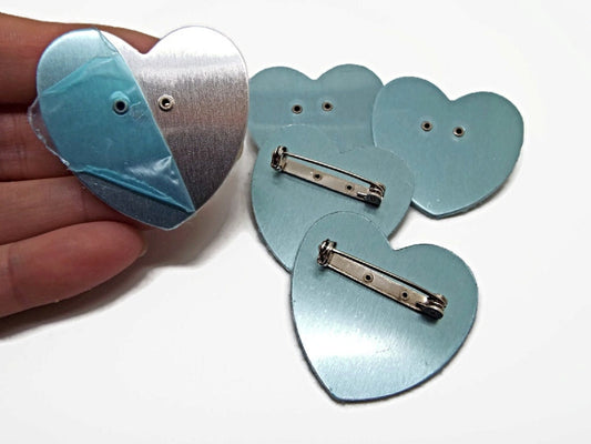 5 HEART BROOCH Setting Base in Silver Aluminium, 39x39mm Contemporary Brooch Blanks with Pin