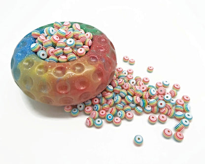 100 Striped Rainbow Beads, 6mm Round Resin Beads in Mixed Colors